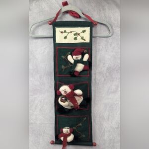 Felt Snowman Wall Hanging Vintage Embroidered With Jingle Bells